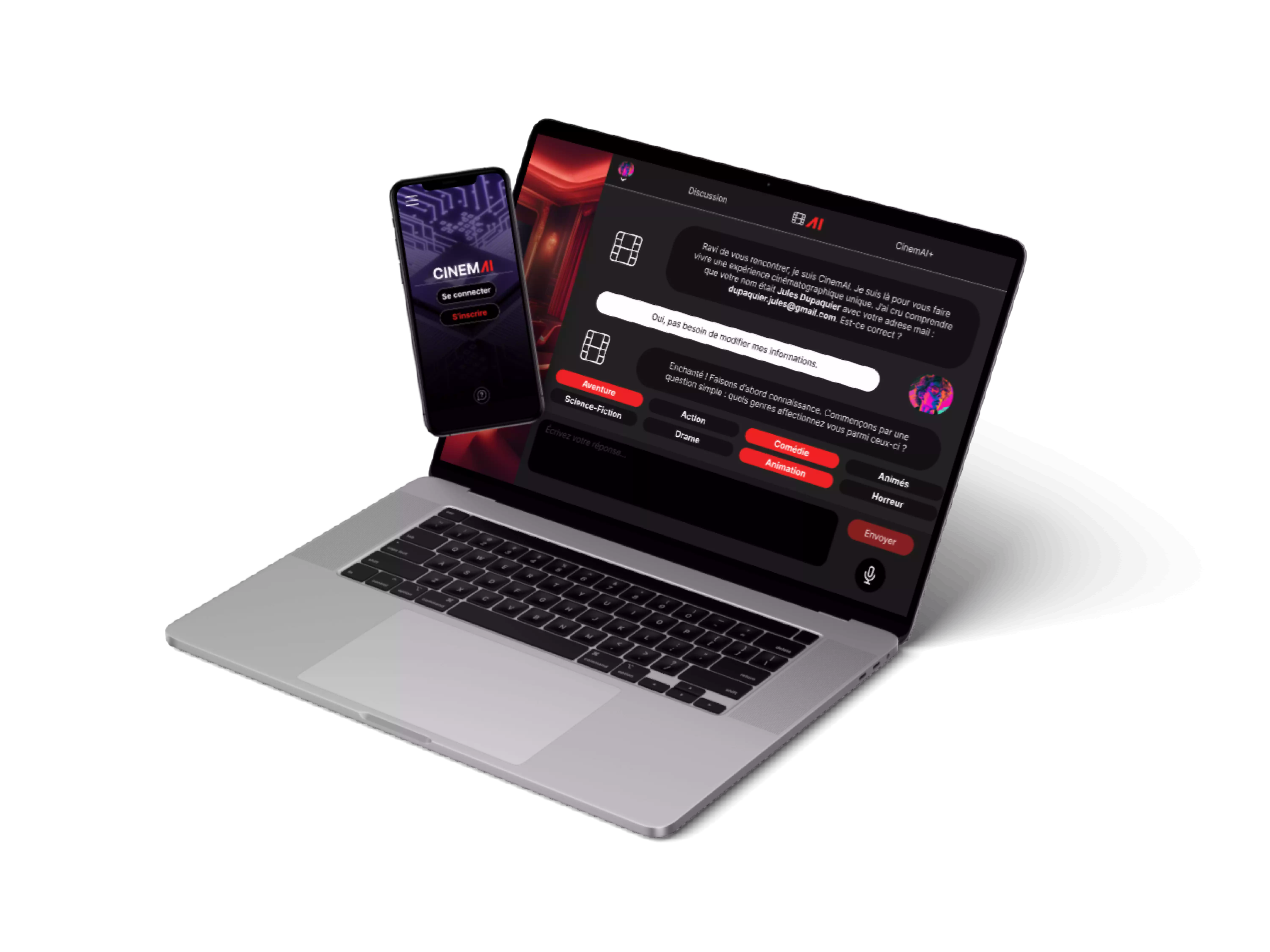 Mockup de la plateforme de streaming CinemAI