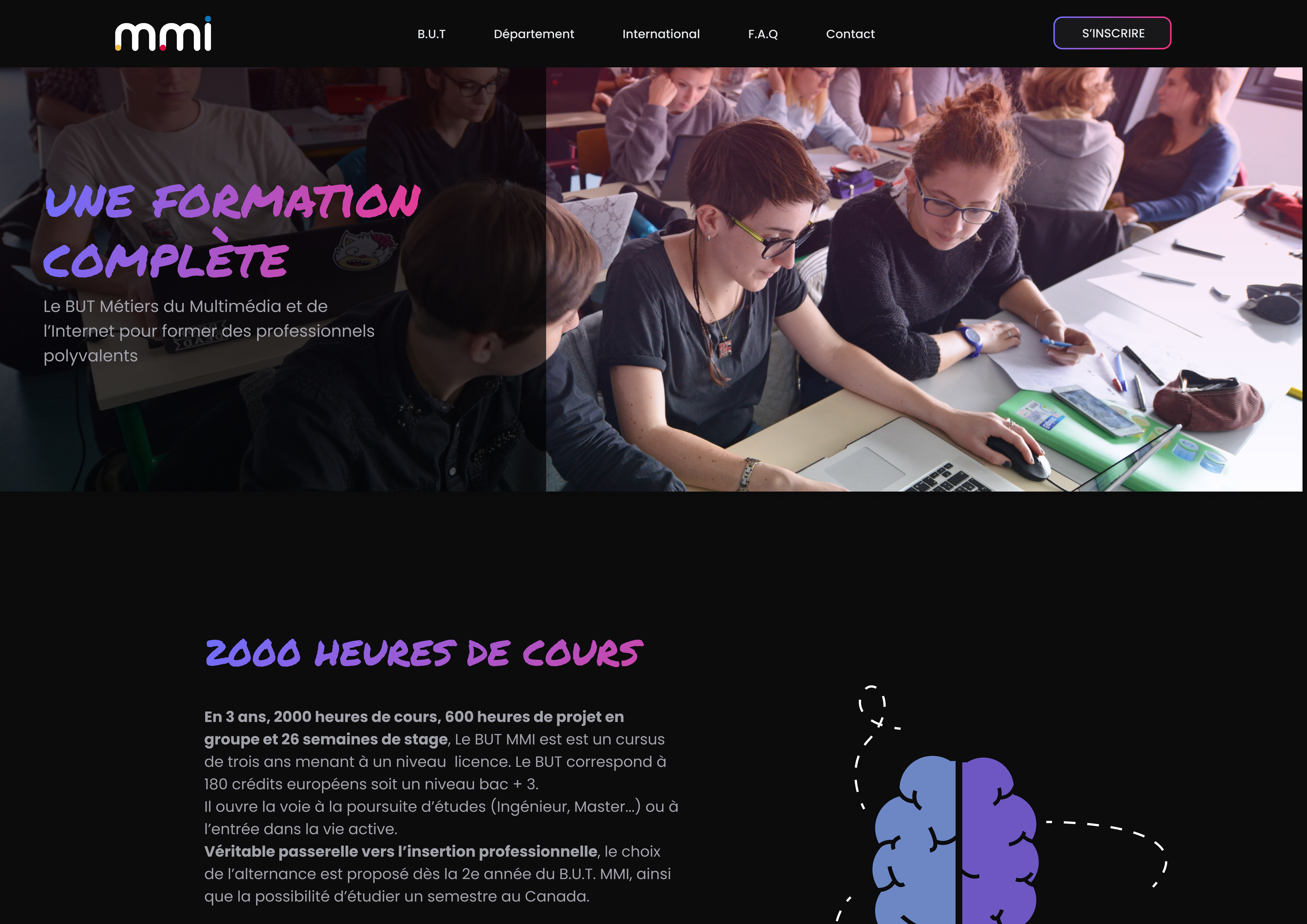 Mockup d'une page de présentation de la formation MMI Montbéliard avec la refonte du site internet